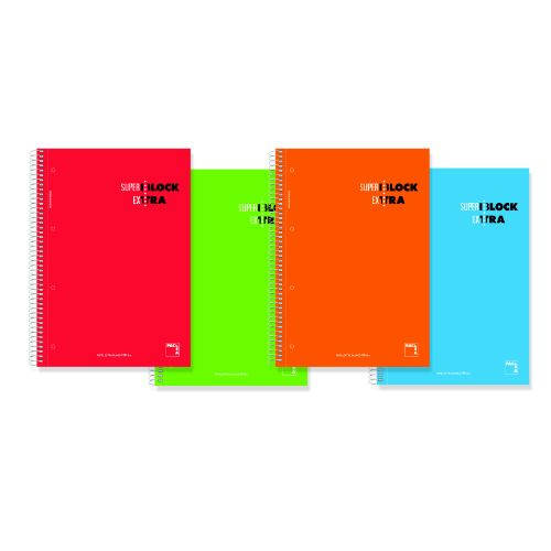 CUADERNO ESPIRAL SERIE SUPERBLOCK EXTRA TAPA DURA 90 GRS. A-4 (210X297MM.) MICROPERFORADO 120 HOJAS CUADRÍCULA 5X5 + GRECA SURTIDO PACSA - Pack de 4 Unidades - 16366 - Color no elegible