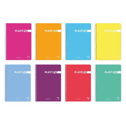 CUADERNO SERIE PLASTIPAC 90 GRS. TAPA POLIPROPILENO 4º (155X215MM.) 80 HOJAS PAUTADO 3,5 CON MARGEN SURTIDO PACSA 16572 - Color no elegible
