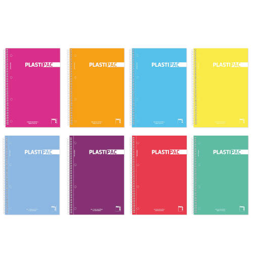CUADERNO SERIE PLASTIPAC TAPA POLIPROPILENO 90 GRS. A-4 (210X297MM.) MICROPERFORADO 100 HOJAS CUADRÍCULA 5X5 + GRECA SURTIDO PACSA - Pack de 4 Unidades - 16683 - Color no elegible