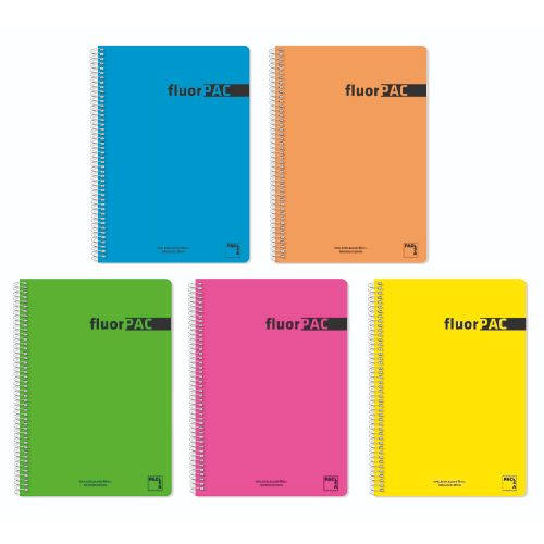 CUADERNO SERIE FLUORPAC TAPA POLIPROPILENO 90 GRS. FLUOR FOLIO (215X310MM.) 80 HOJAS CUADRÍCULA 4X4 CON MARGEN SURTIDO PACSA 16551 - Color no elegible