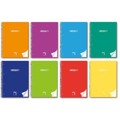 CUADERNO SERIE UNIVERSITY TAPA EXTRA DURA 90 GRS. A-4 (210X297MM.) MICROPERFORADO 80 HOJAS CUADRÍCULA 5X5 + GRECA SURTIDO PACSA 16681 - Color no elegible