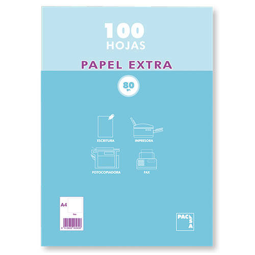 PAQUETE PAPEL EXTRA BLANCO SATINADO 100 HOJAS 80 GRS. A-4 (210X297MM.) LISO PACSA - Pack de 25 Unidades - 21811