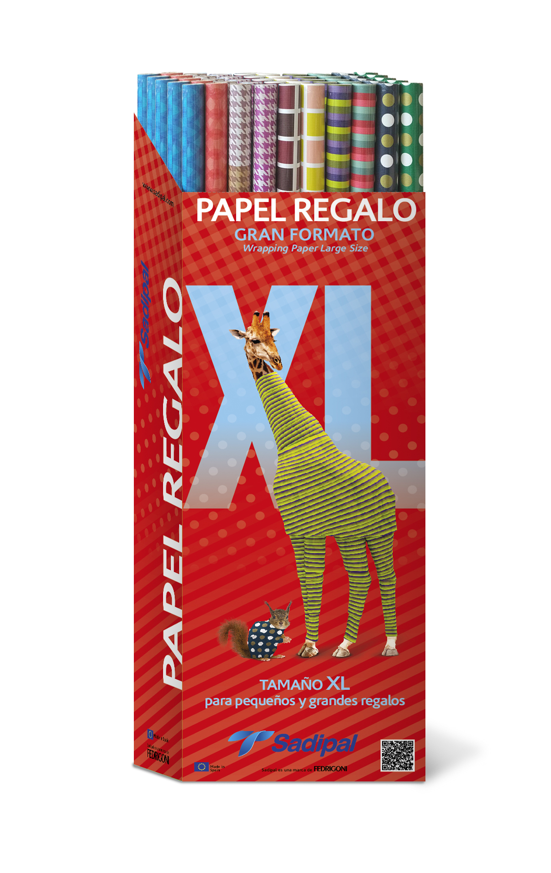 EXPOSITOR PAPEL KRAFT IMPRESO REGALO 1X2M .50 ROLLOS. 10 MODELOS SADIPAL 11268