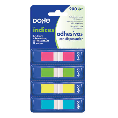 BLISTER 4 BLOCS DE 50 ÍNDICES EN 4 COLORES SURTIDOS NEON 12X45 DOHE 75021 - Color no elegible
