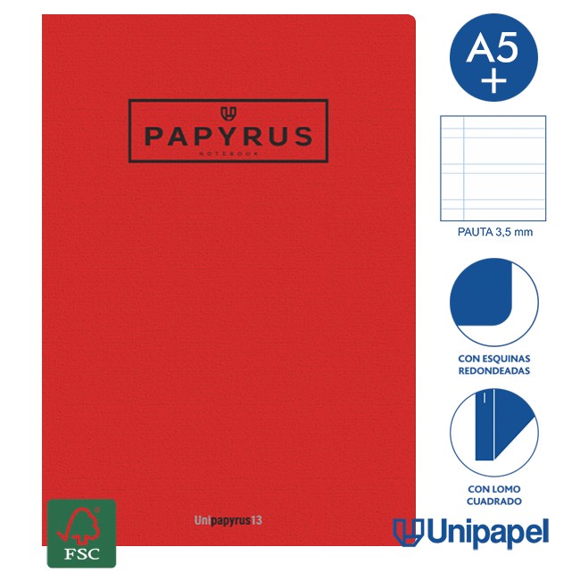 LIBRETA GRAPADA GOFRADA A5+ 48 HOJAS 90GR. PAUTA 3,5MM COLORES SURTIDOS PAPYRUS 88430799 - Color no elegible