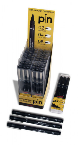 EXPOSITOR UNI PIN 12 ESTUCHES CALIBRADOS 02-04-08 UNI-BALL 182634325