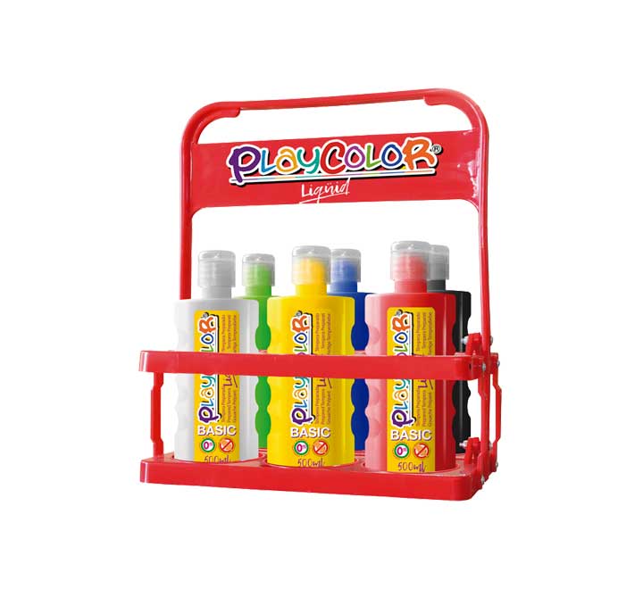 TEMPERA LIQUID PARA 6 BOTELLAS DE 500ML. BASKET 6 COLORES PLAYCOLOR 19471