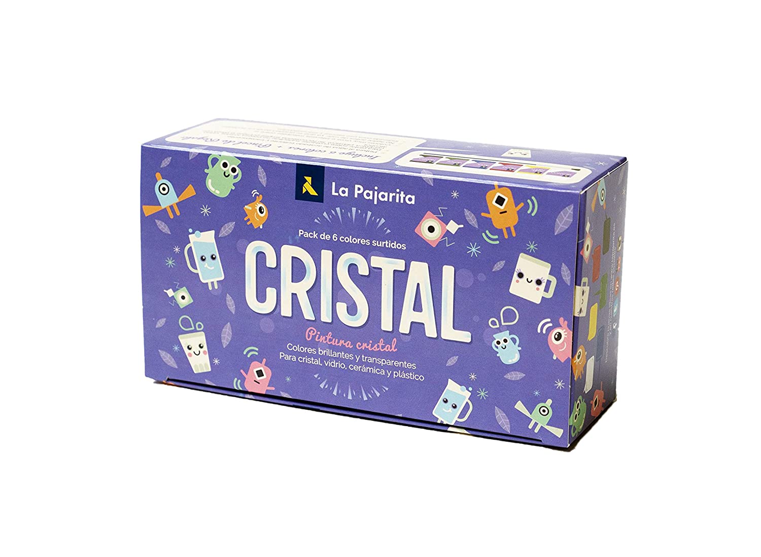 KIT PINTURA PARA CRISTAL + PINCEL 6 COLORES SURTIDOS LA PAJARITA 999994 - Color no elegible