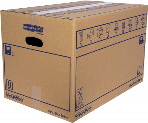 Pack 10 Unid. CAJA DE MUDANZA MONTAJE MANUAL M 430X300X250. CARTÓN SIMPLE BANKERS BOX 6208301