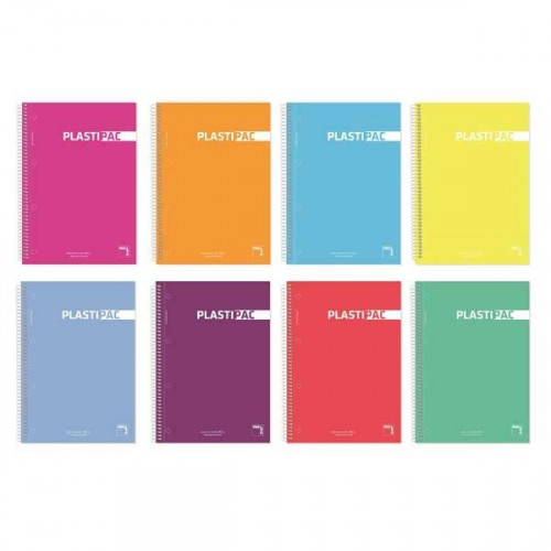 CUADERNO PLASTIPAC 90 GRS. TAPA POLIPROPILENO A-5 MICROPERFORADO 100 HOJAS CUADRÍCULA 5X5 + GRECA SURTIDO PACSA 16685 - Color no elegible