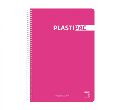 CUADERNO PLASTIPAC 90 GRS. TAPA POLIPROPILENO 4º 80 HOJAS LISO CON MARGEN SURTIDO PACSA 16573 - Color no elegible