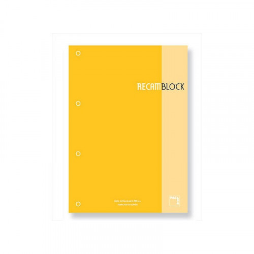 RECAMBIO XBLOCK DIN A4 TAPA CARTÓN 4 TALADROS 80 HOJAS PAPEL 90GRS. CUADRICULA 5X5 + GRECA COLOR AMARILLO PACSA - Pack de 5 unidades - 21162
