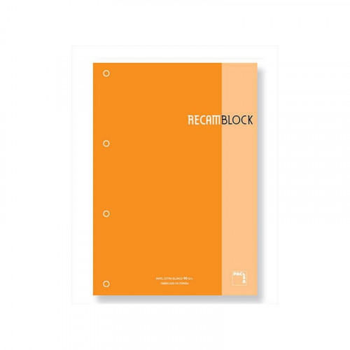 RECAMBIO XBLOCK DIN A4 TAPA CARTÓN 4 TALADROS 80 HOJAS PAPEL 90GRS. CUADRICULA 5X5 + GRECA COLOR NARANJA PACSA - Pack de 5 unidades - 21163