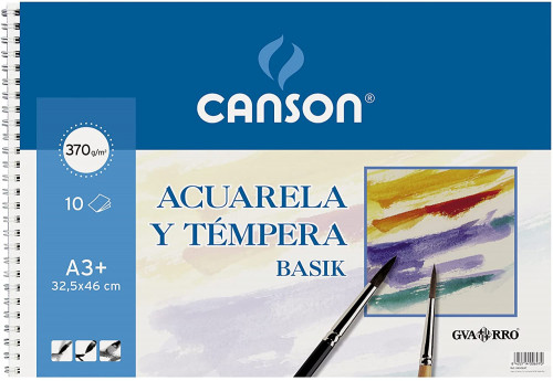 BLOC ESCOLAR BASIK 370 GR. PARA TÉMPERA Y ACUARELA A3+ 10 HOJAS GUARRO CANSON C200400697