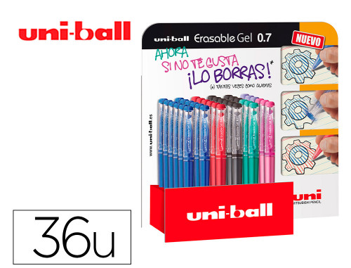 EXPOSITOR ROLLER TINTA GEL BORRABLE UF-222 0,7 MM. 36 UD. COLORES SURTIDOS UNI-BALL 182634756 - Color no elegible