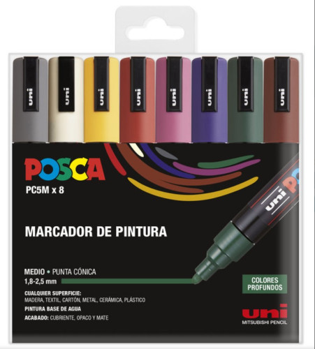 EST. 8 ROTULADORES UNI-BALL POSCA PC5M OSCUROS