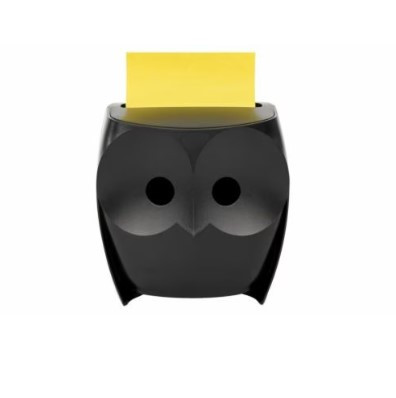 Dispensador Buho Negro Z-Notes con Block Notas Amarillo Súper Sticky 76x76