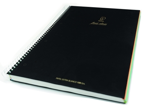 PACSA CUADERNO SERIE FIRST CLASS A5 MICROPERFORADO 120H TAPA NEGRA RELIEVE ORO/PLATA SURTIDOS -4U- - Color no elegible