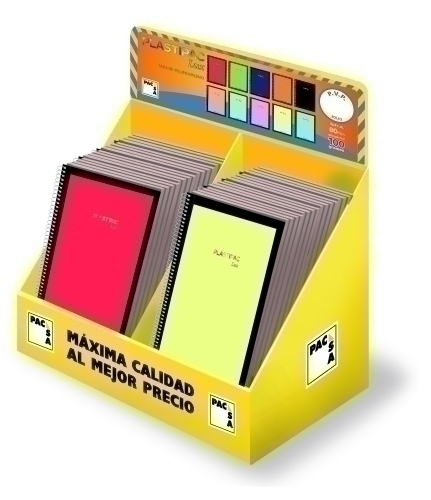 PACSA CUADERNO PLASTIPAC SERIE LUX 80H FOLIO TAPA PP COLORES VIVOS/PASTEL EXPOSITOR DE 40 SURTIDOS - Color no elegible