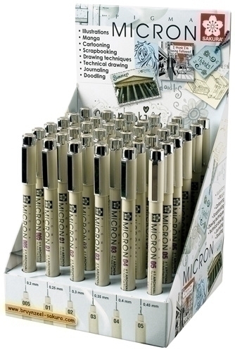 TALENS SAKURA EXPOSITOR DE 36 ROTULADORES PERMANENTES PIGMA MICRON FINELINER NEGRO