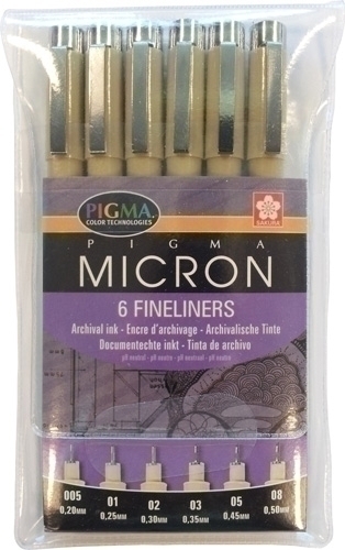 TALENS SAKURA ESTUCHE DE 6 ROTULADORES PERMANENTES PIGMA MICRON FINELINER NEGRO