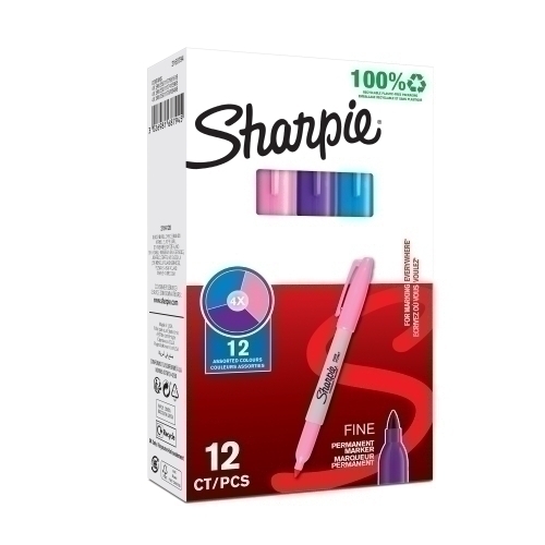 SHARPIE MARCADOR PERMANENTE FINE F C/SURTIDOS ROSA/MORADO/TURQUESA - Lote de 12 Packs - Color no elegible