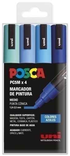 UNIBALL MARCADOR POSCA PC-5M/4C NO PERMANENTE 1.8MM-2.5MM COLORES SURTIDOS AZULES -ESTUCHE 4U- - Color no elegible