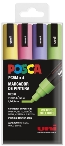 UNIBALL MARCADOR POSCA PC-5M/4C NO PERMANENTE 1.8MM-2.5MM COLORES SURTIDOS BRILLANTES -ESTUCHE 4U- - Color no elegible