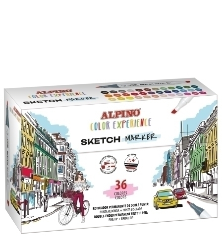 ALPINO ROTULADORES SKETCH MARKER COLOR EXPERIENCE DOBLE PUNTA ESTUCHE 36 C/SURTIDOS - Color no elegible