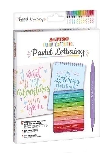 ALPINO KIT COLOR EXPERIENCE PASTEL LETTERING BLOC + GUÍA + 10 ROTULADORES DUAL ARTIST DOBLE PUNTA C/SURTIDOS - Color no elegible