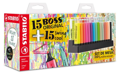 STABILO MARCADORES FLUORESCENTES SET DE MESA 15 UD BOSS ORIGINAL + 15 UD SWING COOL C/SURTIDOS - Color no elegible