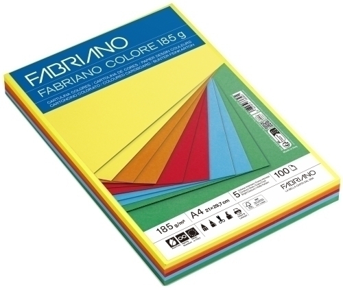 CARTULINA A4 FABR. 185g P/100 COL.INTEN.
