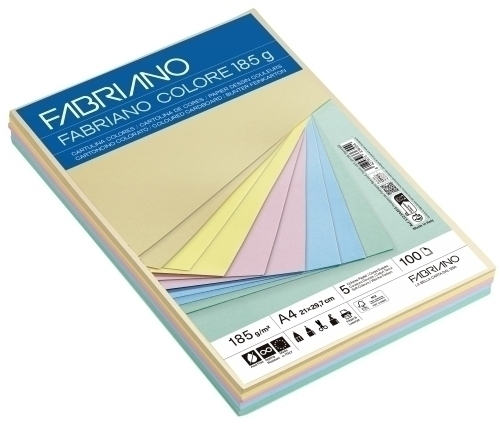 CARTULINA A4 FABR. 185g P/100 COL.PASTEL