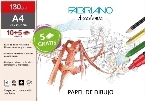 LAMINAS DIBUJO FABRIANO A4 130g 21x29,7 LISA BOLSA DE 10