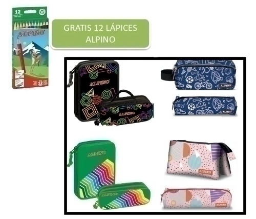 ALPINO LOTE PROMOCIÓN ESTUCHES Y PLUMIERS SURTIDOS +REGALO 12 CAJAS LÁPICES REF. AL010654 - Color no elegible