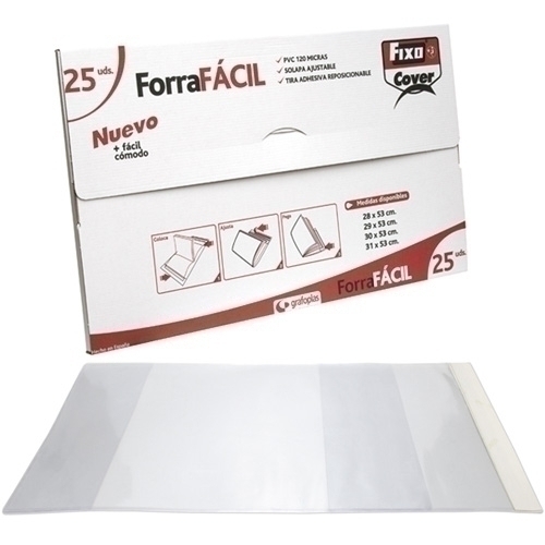 Forro Libros PVC 120 Micras Sin Adhesivo Solapa Ajustable 300x530mm Transparente - Envase de 25