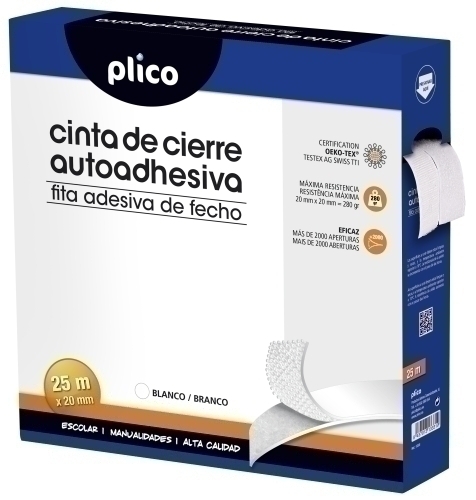 CINTA VELCRO PLICO AUTOADHESIVA 25M BL