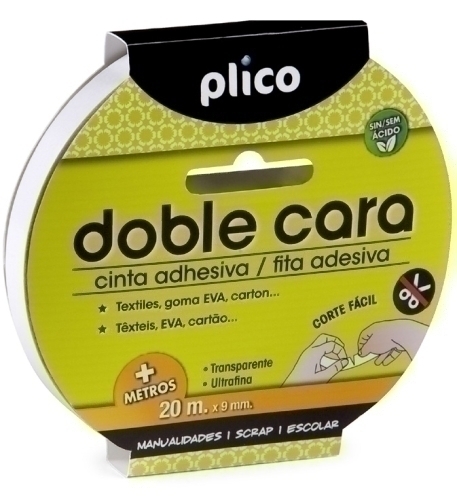 CINTA DOBLE CARA PLICO 9x20 BLANCO