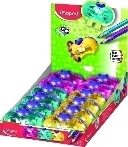 MAPED SACAPUNTAS DE 2 ORIFICIOS CROC CROC TWIST COLORES SURTIDOS -EXPOSITOR- - Pack de 12 unidades - Color no elegible