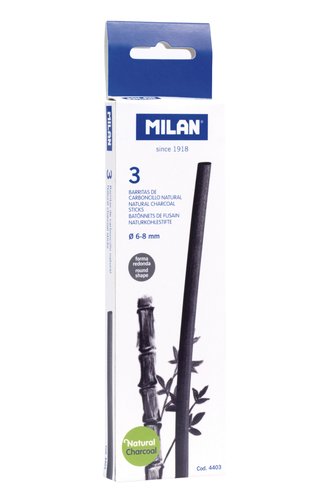 MILAN CARBONCILLO NATURAL CILÍNDRICO Ø6-8MM X 15CM CAJA DE 3 BARRITAS