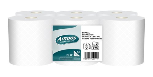 BOBINA DE PAPEL MECHA AMOOS 2 CAPAS 90M - Pack de 6 unidades