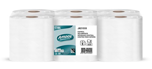 BOBINA DE PAPEL MECHA AMOOS 2 CAPAS 125M - Pack de 6 unidades