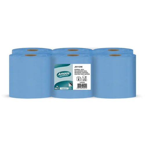 BOBINA DE PAPEL MECHA AMOOS 2 CAPAS 125M - Pack de 6 unidades