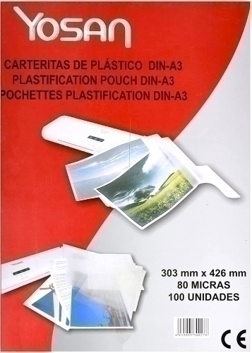 YOSAN FUNDAS PLASTIFICAR 2X80 MICRAS BRILLO A3 -CAJA 100U-