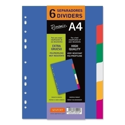 SEPARADORES SENFORT DYNAMIC PP OPACO A4 - Pack de 5 unidades