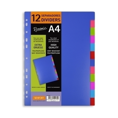 SENFORT JUEGO 12 SEPARADORES A4 PP RÍGIDO DYNAMIC C/SURTIDOS 302070 Pack 5 Unid - Color no elegible