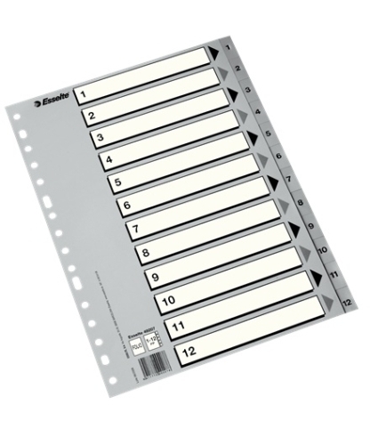 INDICE ESSELTE PP NUM.Fº ps.1-12 IND.B/N - Pack de 50 unidades