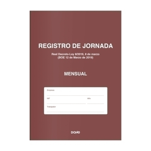 DOHE LIBRO DE REGISTRO DE JORNADA A4 MENSUAL 12 MESES 16 PÁGINAS -5U-