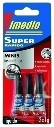 IMEDIO PEGAMENTO SUPER RÁPIDO LÍQUIDO ADHESIVO INSTANTÁNEO MINI 3 X 1GR EN BLÍSTER