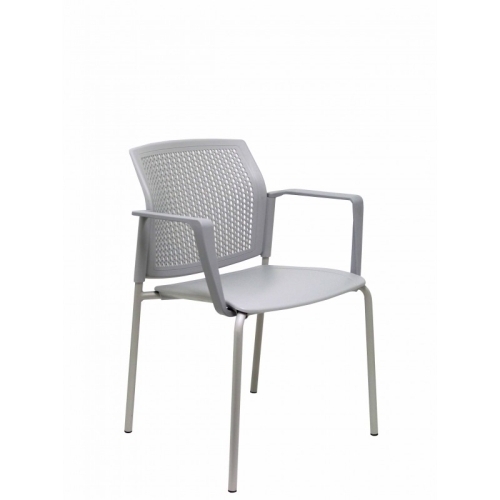 Pack 4 sillas Sege PVC gris, chasis gris con brazos